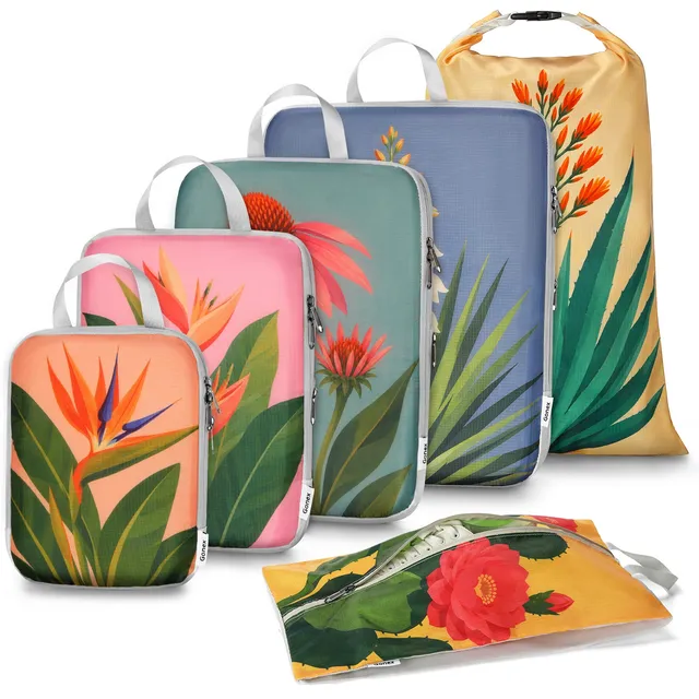 gonex-tropical-floral-compression-packing-cubes-space-saving-double-zipper-natur image 1