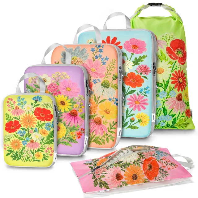 gonex-vintage-floral-compression-packing-cubes-4-piece-set-botanical-print-trave image 1