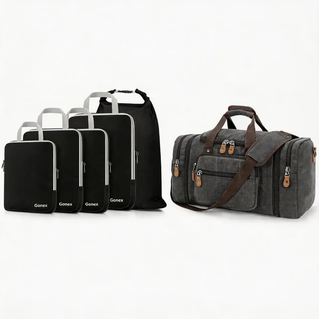 gonex-business-travel-2-piece-set-50l-canvas-duffle-with-5-piece-packing-cube-se image 1