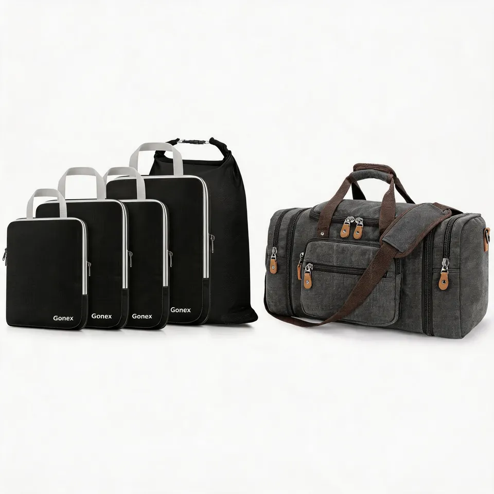 gonex-business-travel-2-piece-set-50l-canvas-duffle-with-5-piece-packing-cube-se image 1