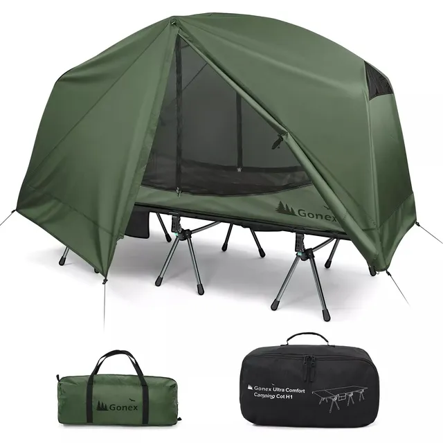 gonex-1-person-off-ground-folding-camping-cot-combo-extra-wide-with-integrated-t image 1