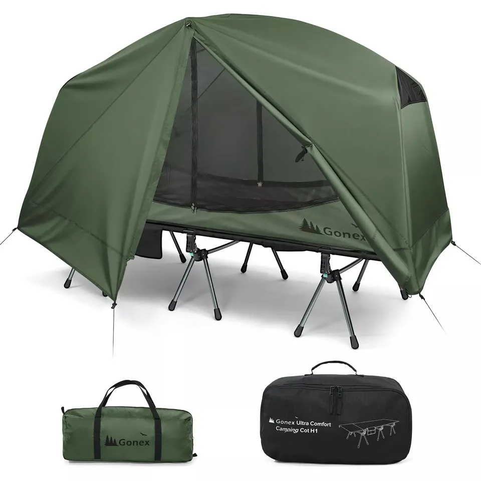 gonex-1-person-off-ground-folding-camping-cot-combo-extra-wide-with-integrated-t image 1