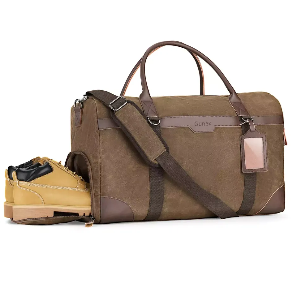 gonex-55l-waxed-canvas-duffle-bag-with-shoes-compartment image 1