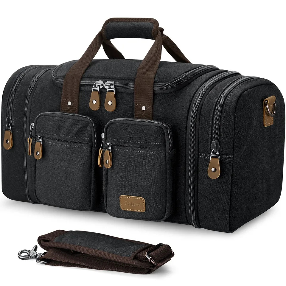 gonex-60l-expandable-canvas-duffle-bag-with-wet-dry-separation-pocket image 1