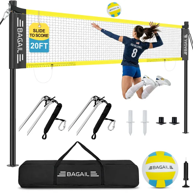 bagail-outdoor-volleyball-net-set-20ft-32ft-portable-with-carry-bag-ball-pump-in image 1