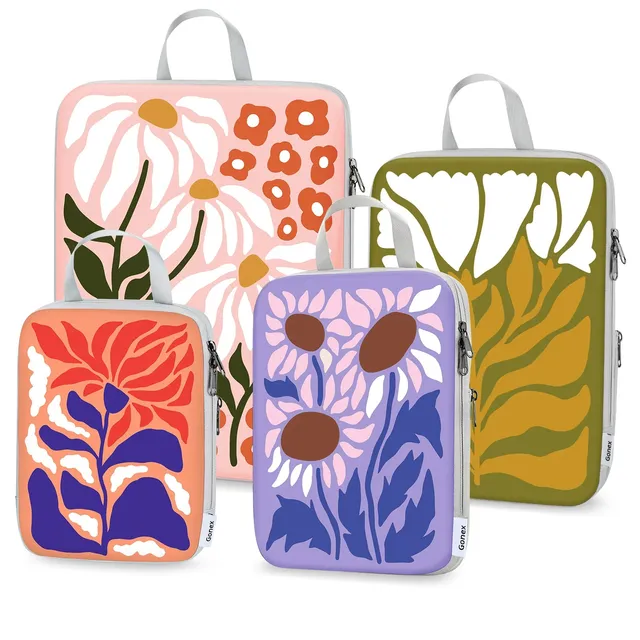gonex-compression-packing-cubes-4-piece-set-with-floral-pattern image 1
