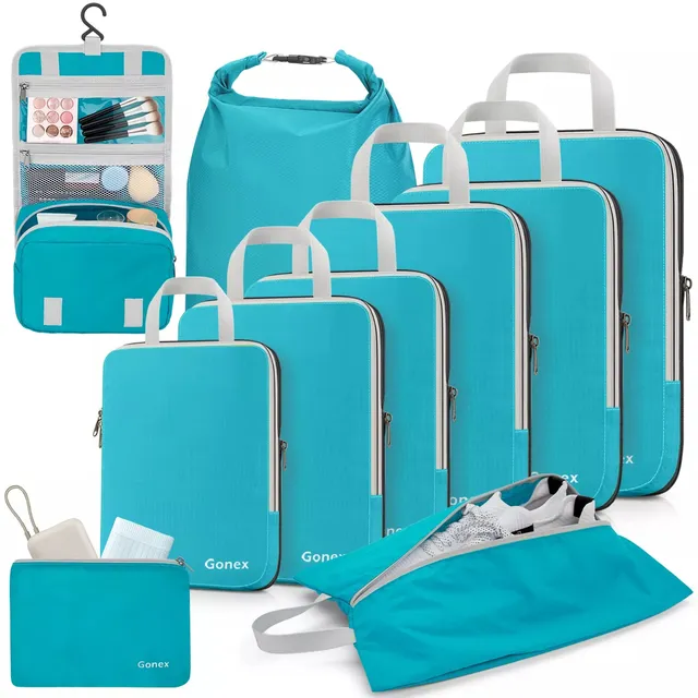 gonex-compression-packing-cubes-set-10-pcs-with-shoe-bag-laundry-bag-hanging-toi image 1