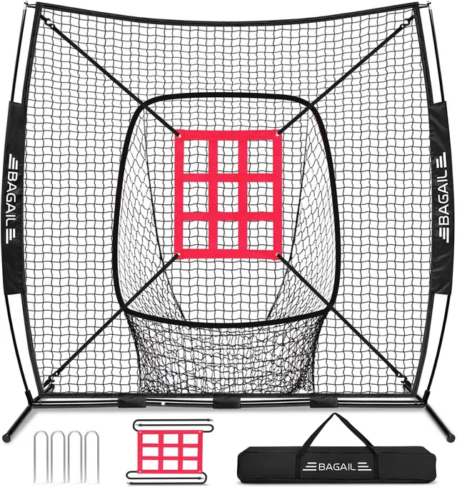 bagail-7x7-ft-baseball-softball-practice-net-with-bow-frame-for-batting-hitting- image 1