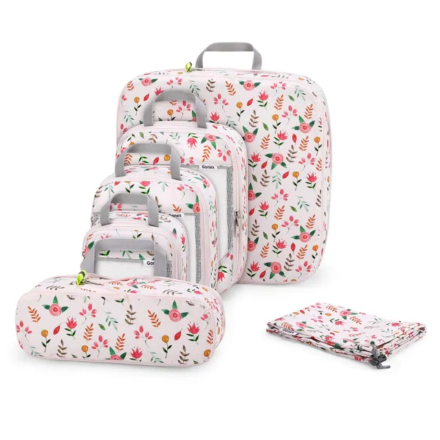 gonex-floral-compression-packing-cubes-6-piece-set-with-laundry-bag image 1