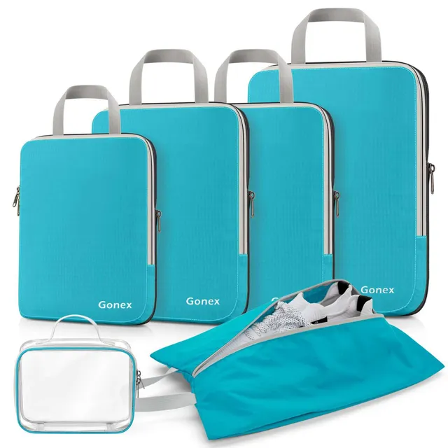 gonex-compression-packing-cubes-6-piece-set-with-clear-toiletry-bag-space-saving image 1