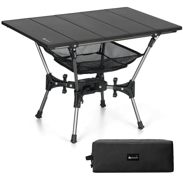 gonex-folding-aluminum-camping-table-swift-x-frame-110-lbs-capacity-mesh-pocket- image 1