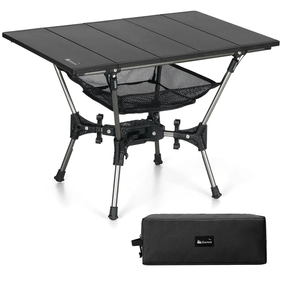 gonex-folding-aluminum-camping-table-swift-x-frame-110-lbs-capacity-mesh-pocket- image 1