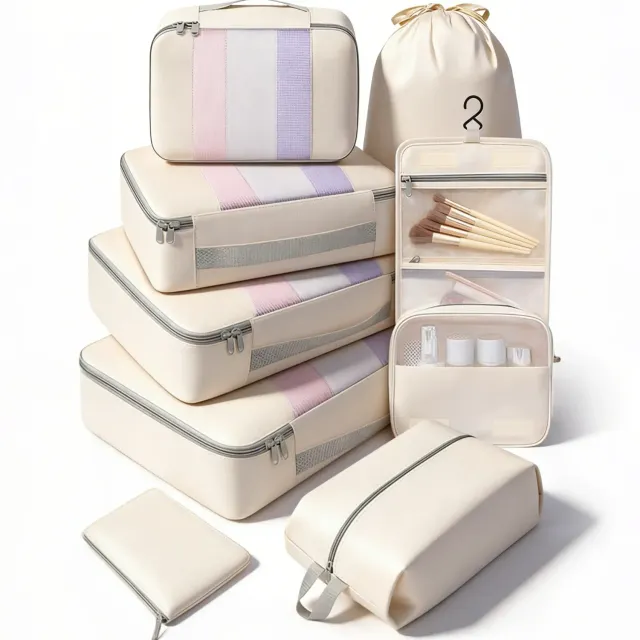bagail-8-set-middle-mesh-packing-cubes-with-makeup-bag-and-shoe-bag image 1