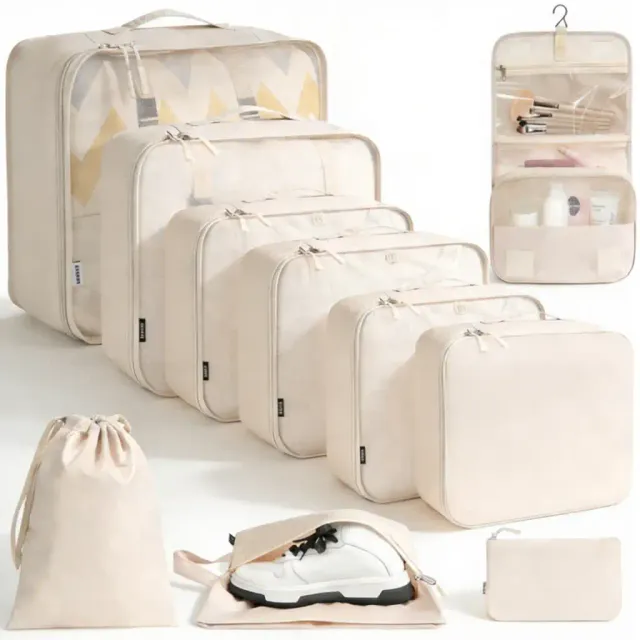 bagail-10-set-mesh-packing-cubes-with-laundry-bag-makeup-bag-zipper-pouch image 1