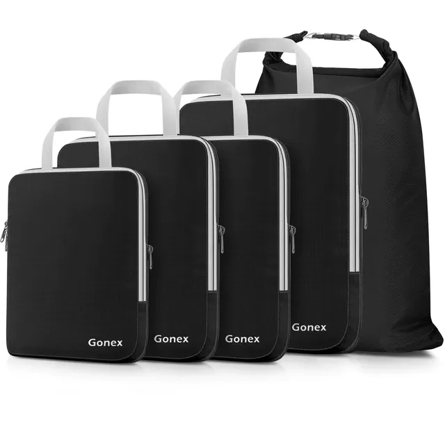 gonex-5-pcs-compression-packing-cubes-with-laundry-bag-rip-stop-nylon-travel-set image 1