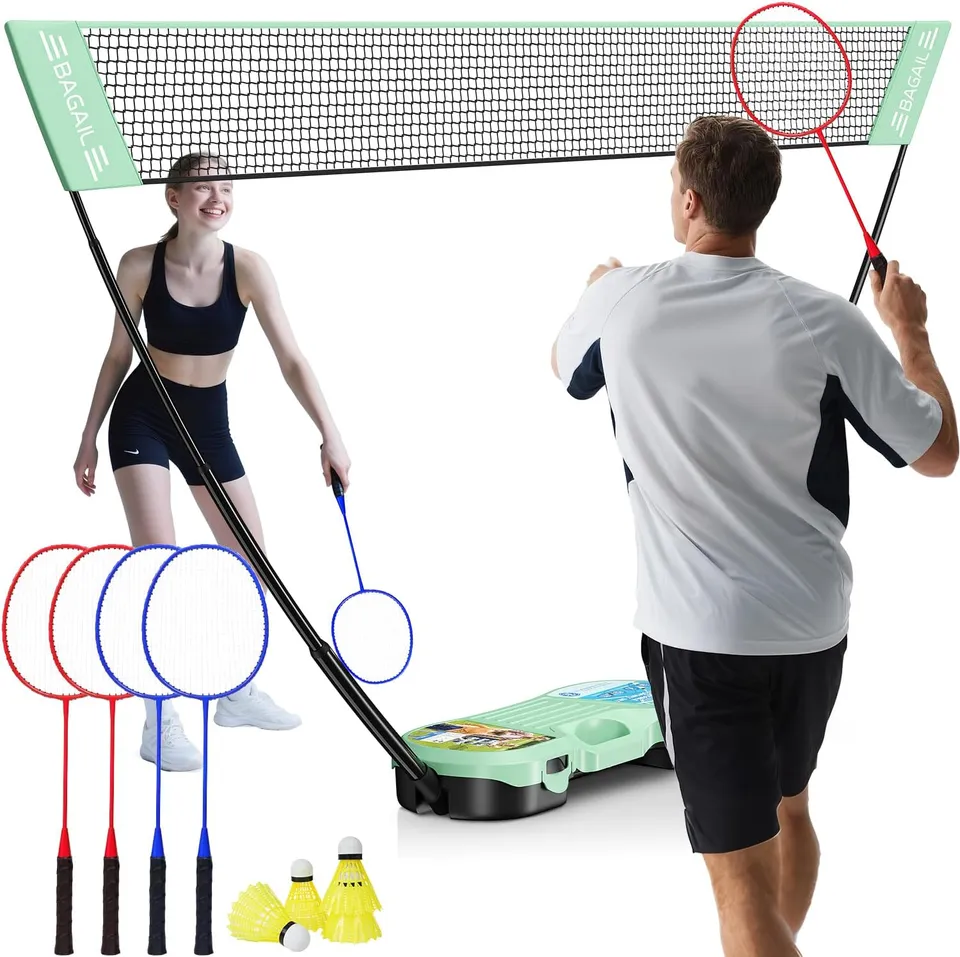 bagail-portable-badminton-net-set-pop-up-net-with-carry-case-complete-4-racket-s image 1