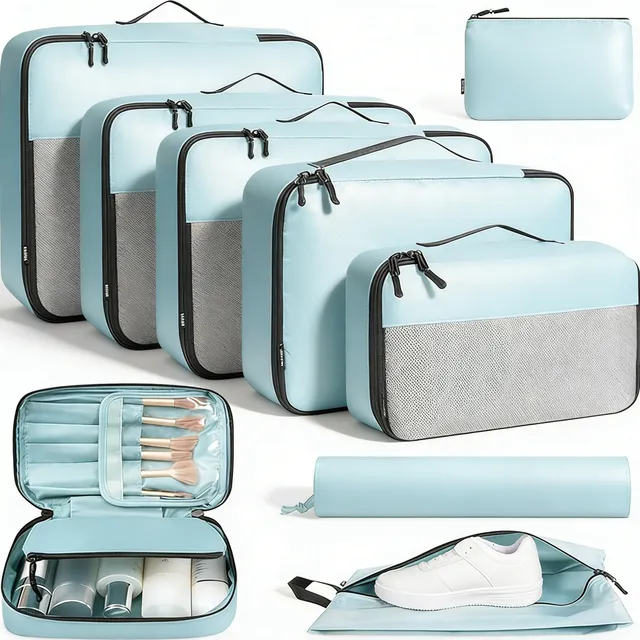 bagail-9-set-half-mesh-packing-cubes-with-makeup-bag-laundry-bag-shoe-bag-zipper image 1