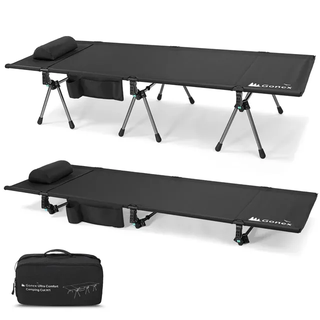 gonex-2-in-1-ultralight-folding-camping-cot-with-leg-extenders-350-lbs-capacity image 1