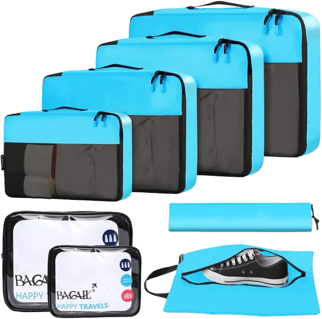 bagail-8-set-packing-cubes-with-clear-bags-shoe-bag-travel-organizer-set image 1