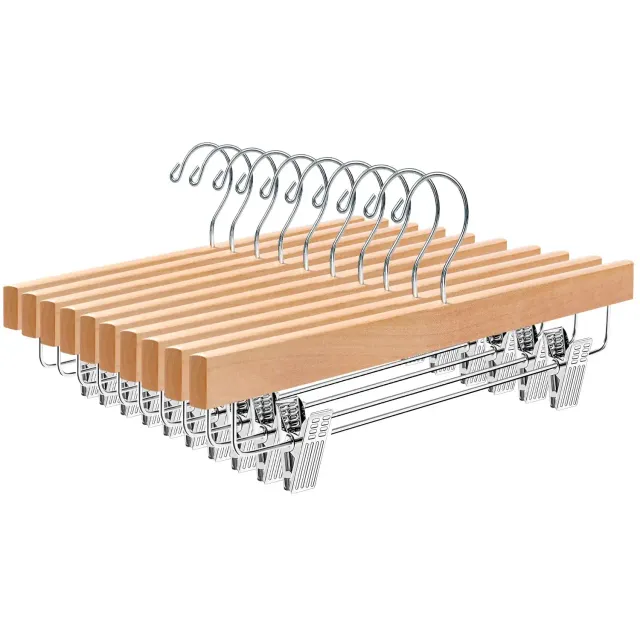 bagail-wooden-pants-hangers-with-adjustable-clips-360-swivel-hook-anti-rust-10-p image 1