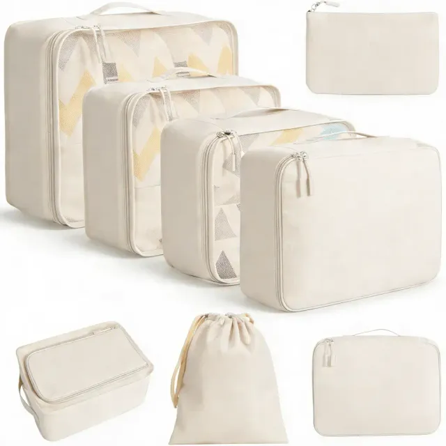 bagail-8-piece-mesh-packing-cubes-with-laundry-bag-and-shoe-bag-premium-nylon-tr image 1