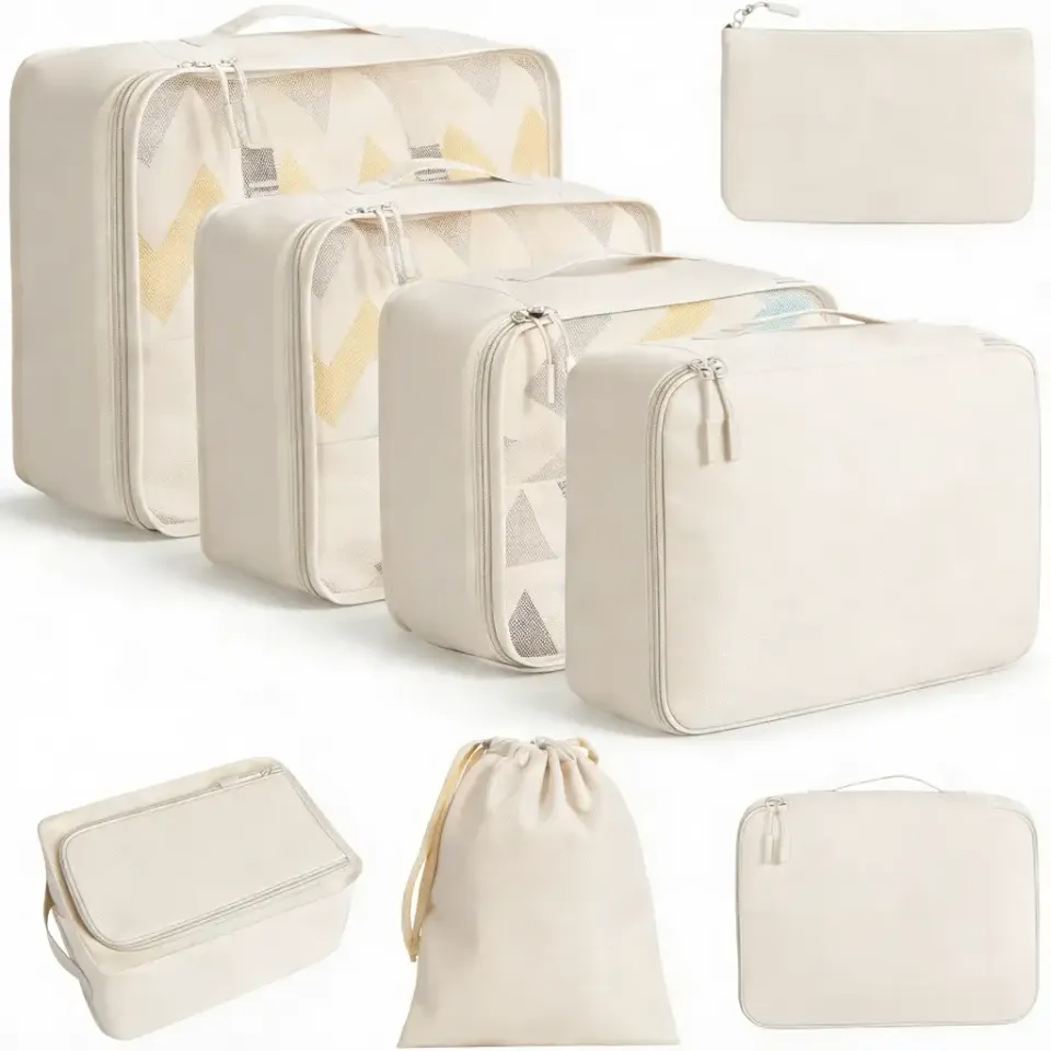 bagail-8-piece-mesh-packing-cubes-with-laundry-bag-and-shoe-bag-premium-nylon-tr image 1