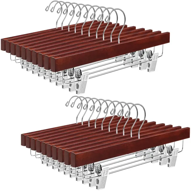 bagail-wooden-pants-hangers-with-adjustable-clips-20-pack-walnut-360-swivel-hook image 1