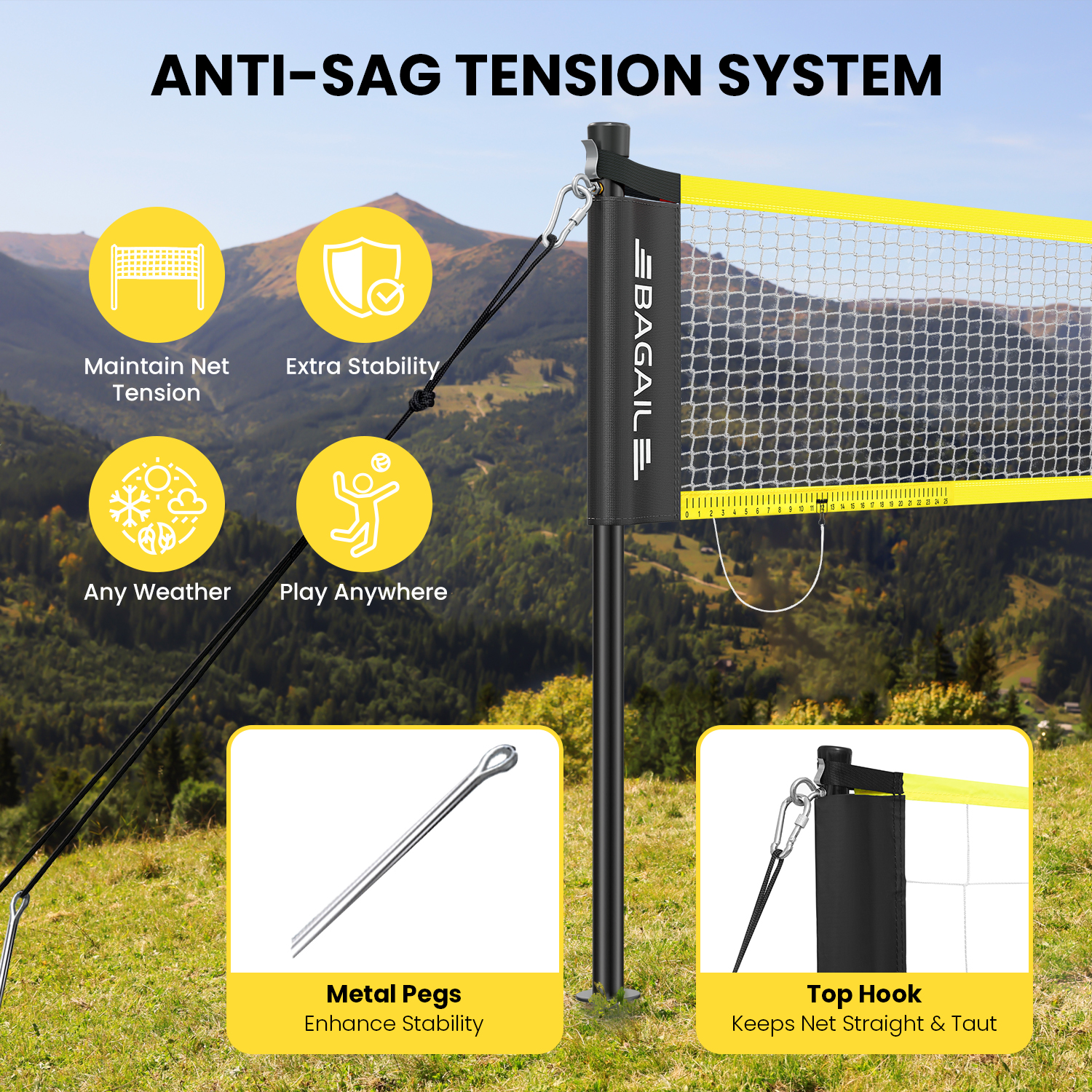 bagail-outdoor-volleyball-net-set-20ft-32ft-portable-with-carry-bag-ball-pump-in image 2