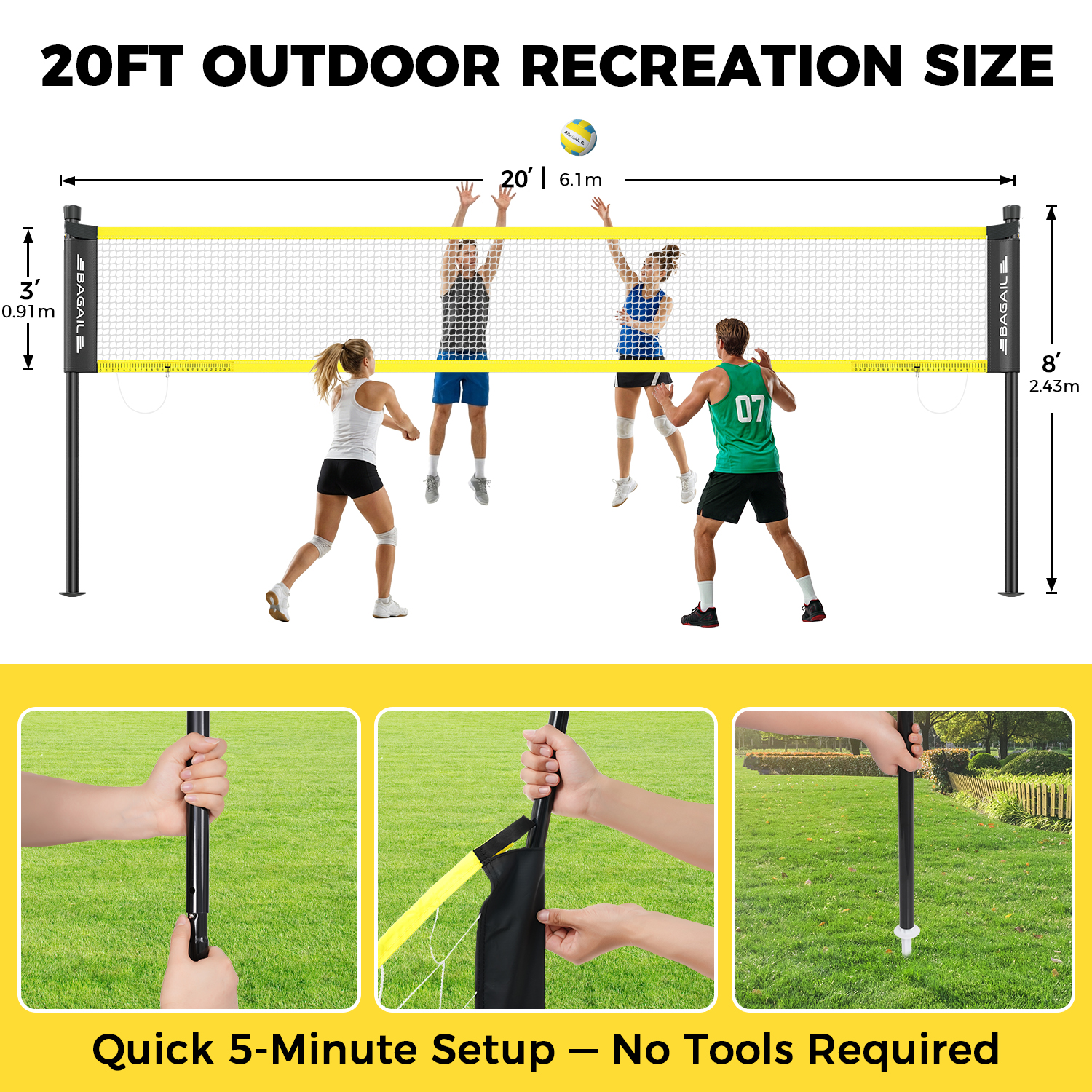 bagail-outdoor-volleyball-net-set-20ft-32ft-portable-with-carry-bag-ball-pump-in image 5