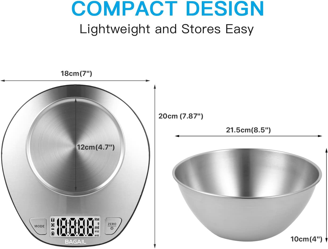 bagail-basics-digital-kitchen-scale-large-clear-display-stainless-steel-mixing-b image 2