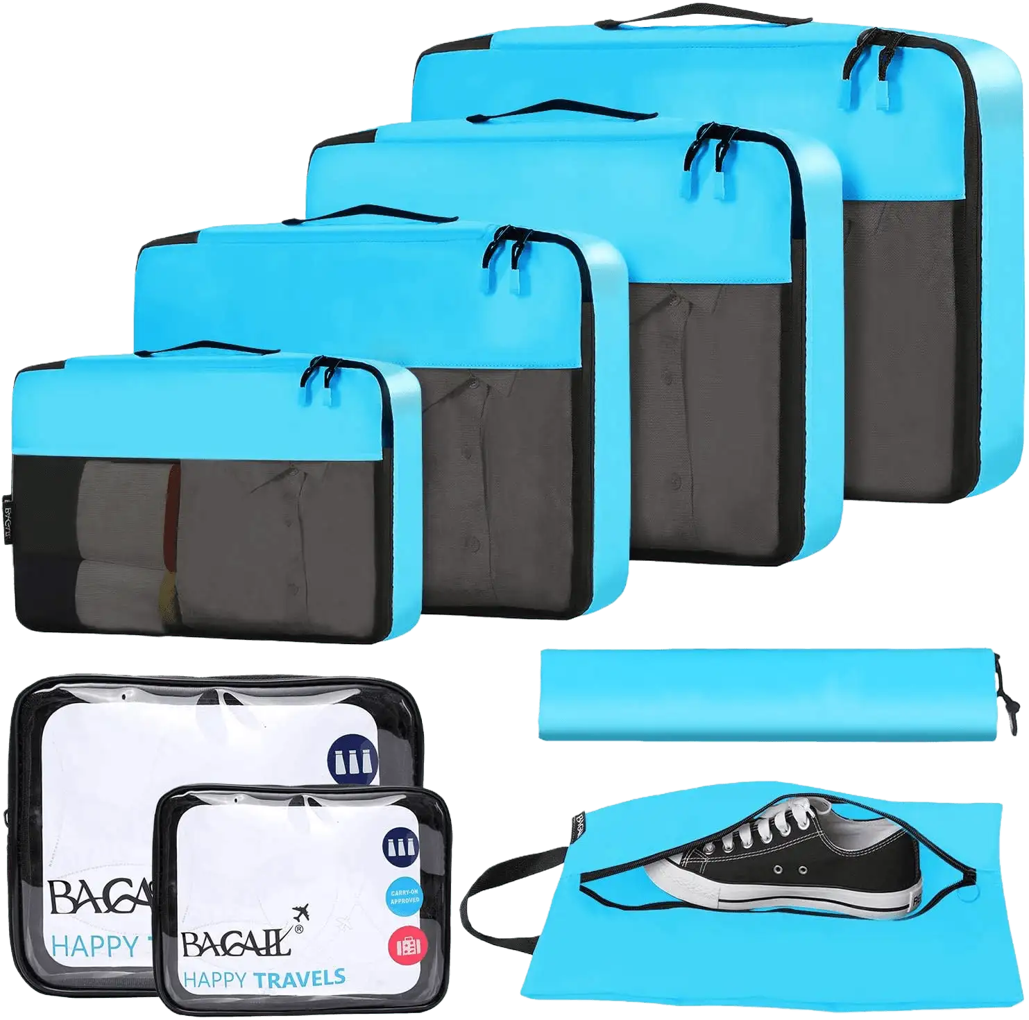 bagail-8-set-packing-cubes-with-clear-bags-shoe-bag-travel-organizer-set image 1