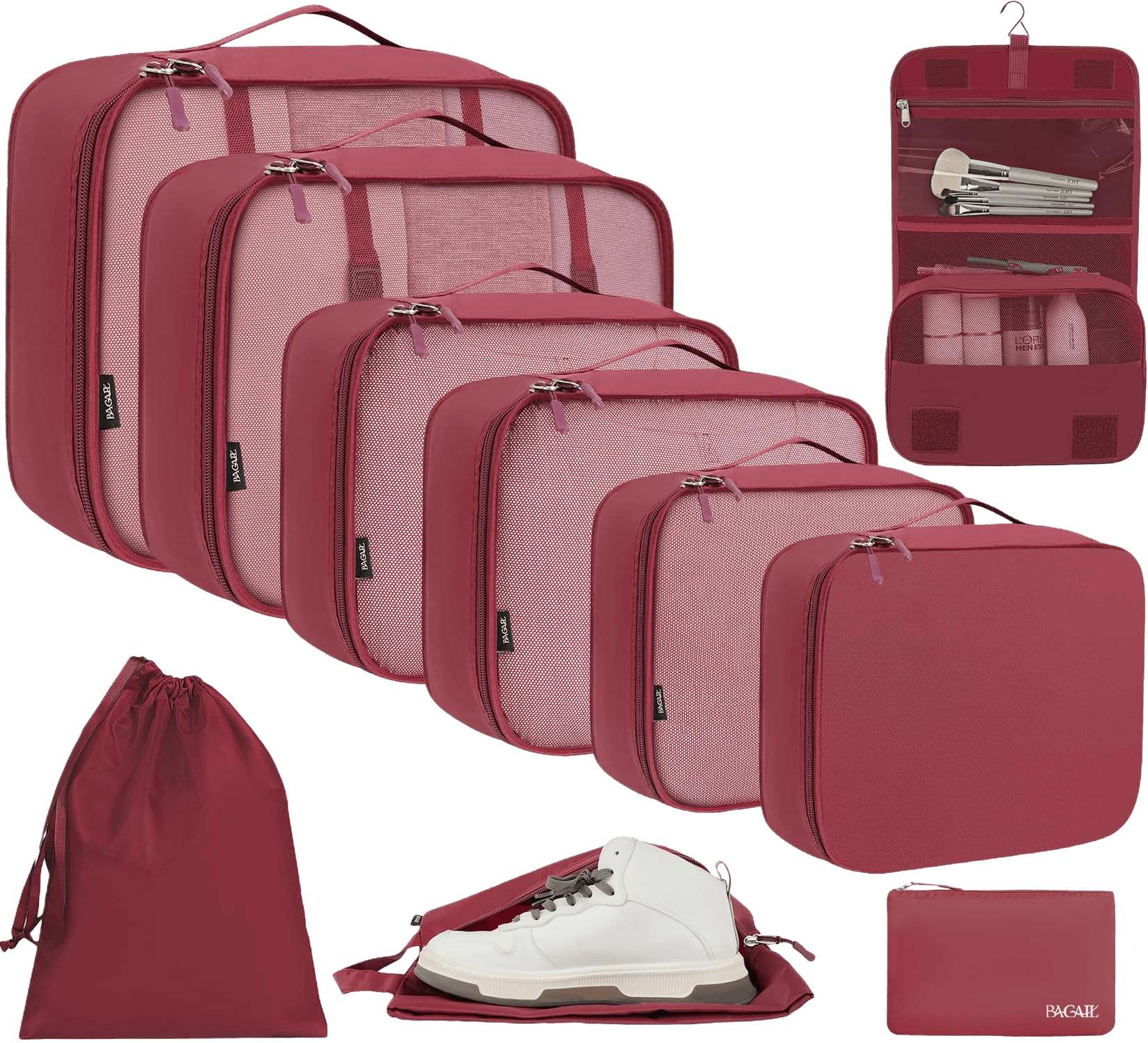 bagail-10-set-mesh-packing-cubes-with-laundry-bag-makeup-bag-zipper-pouch image 2