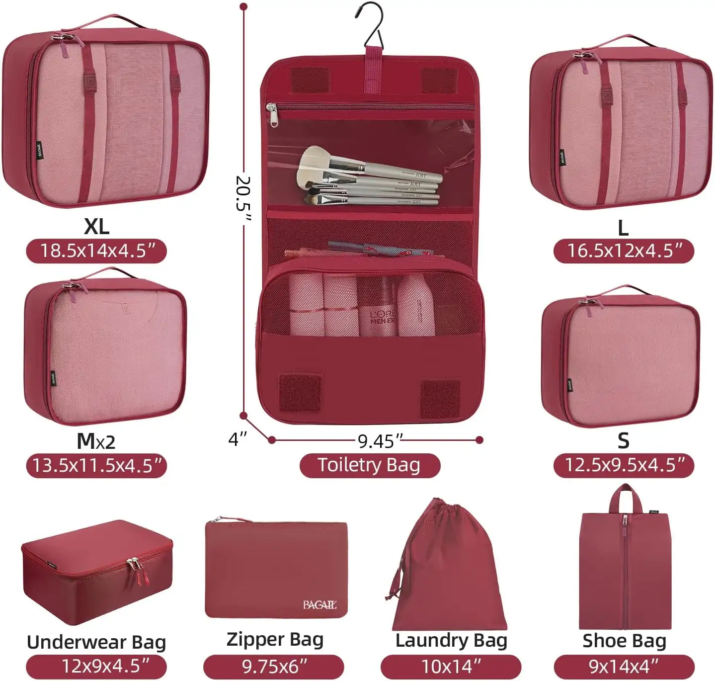 bagail-10-set-mesh-packing-cubes-with-laundry-bag-makeup-bag-zipper-pouch image 3