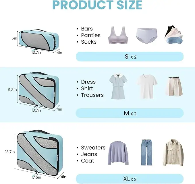 bagail-6-set-half-mesh-packing-cubes-various-sizes-travel-luggage-organizers image 4