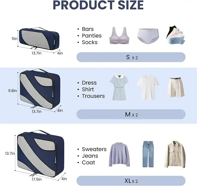 bagail-6-set-half-mesh-packing-cubes-various-sizes-travel-luggage-organizers image 5