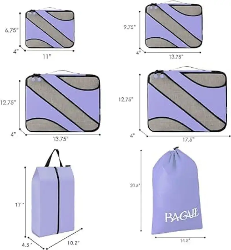 bagail-6-set-half-mesh-packing-cubes-with-laundry-bag-shoe-bag-travel-luggage-or image 2