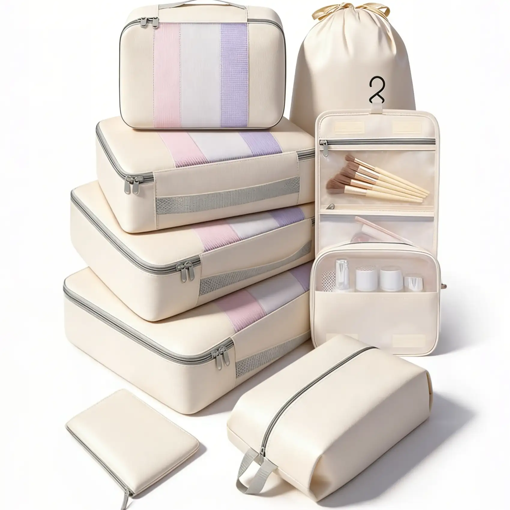 bagail-8-set-middle-mesh-packing-cubes-with-makeup-bag-and-shoe-bag image 1