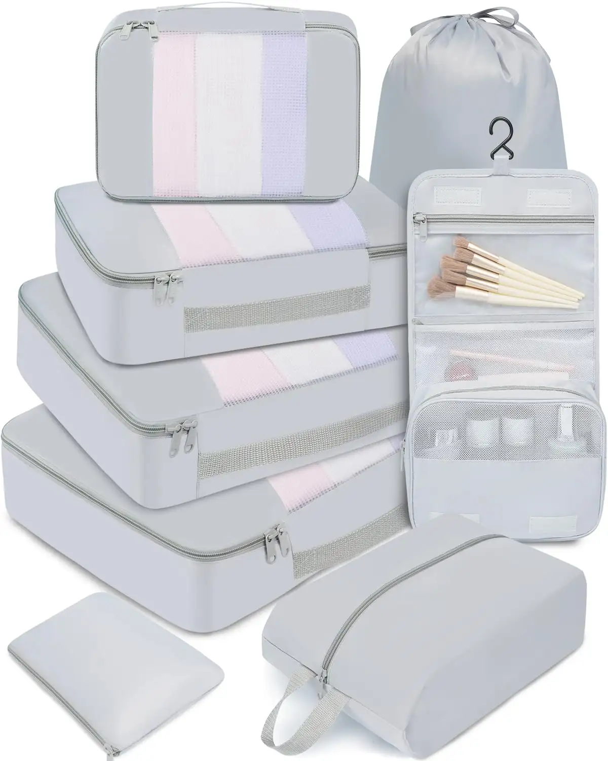 bagail-8-set-middle-mesh-packing-cubes-with-makeup-bag-and-shoe-bag image 2