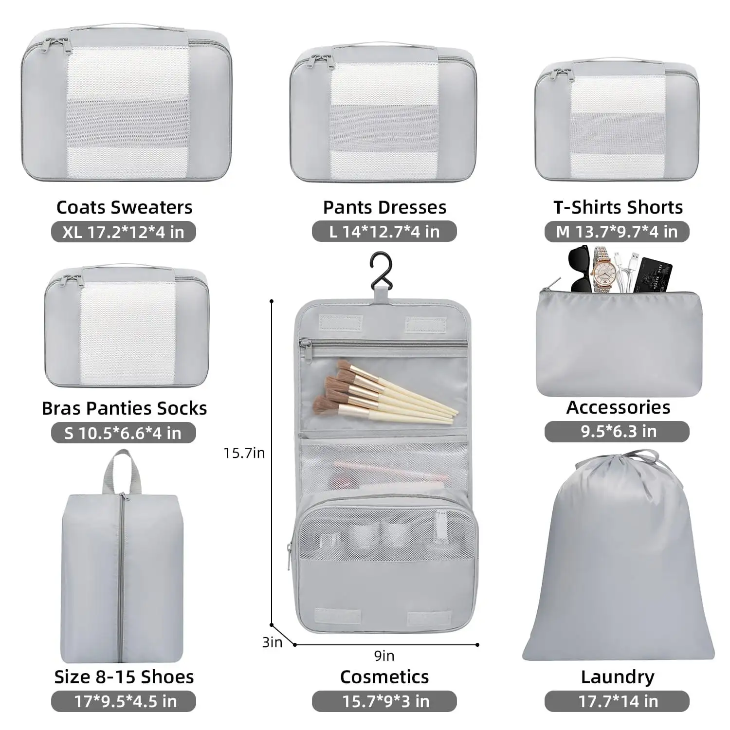 bagail-8-set-middle-mesh-packing-cubes-with-makeup-bag-and-shoe-bag image 3