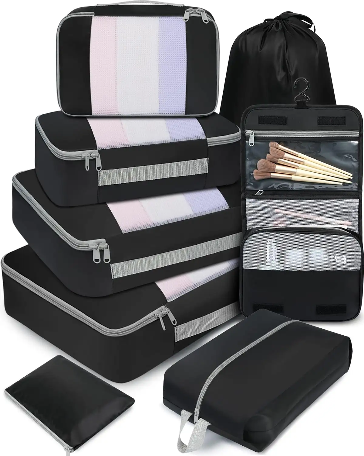bagail-8-set-middle-mesh-packing-cubes-with-makeup-bag-and-shoe-bag image 4