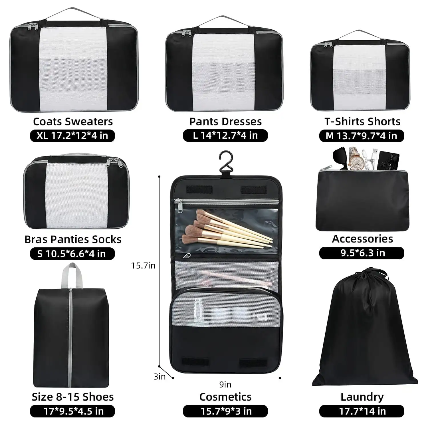 bagail-8-set-middle-mesh-packing-cubes-with-makeup-bag-and-shoe-bag image 5