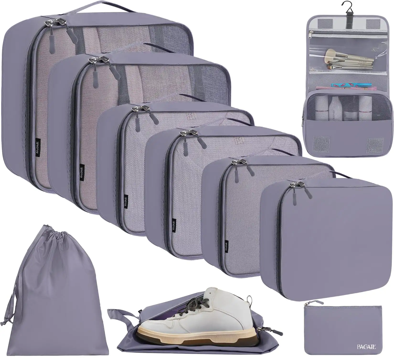 bagail-8-set-middle-mesh-packing-cubes-with-makeup-bag-and-shoe-bag image 6