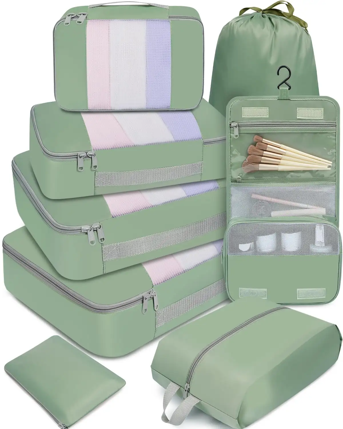 bagail-8-set-middle-mesh-packing-cubes-with-makeup-bag-and-shoe-bag image 8