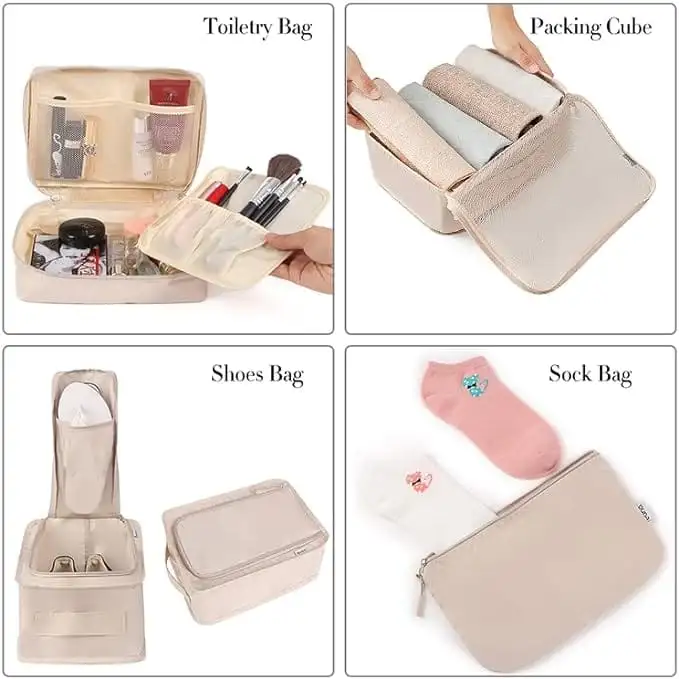 bagail-8-piece-mesh-packing-cubes-with-laundry-bag-and-shoe-bag-premium-nylon-tr image 6