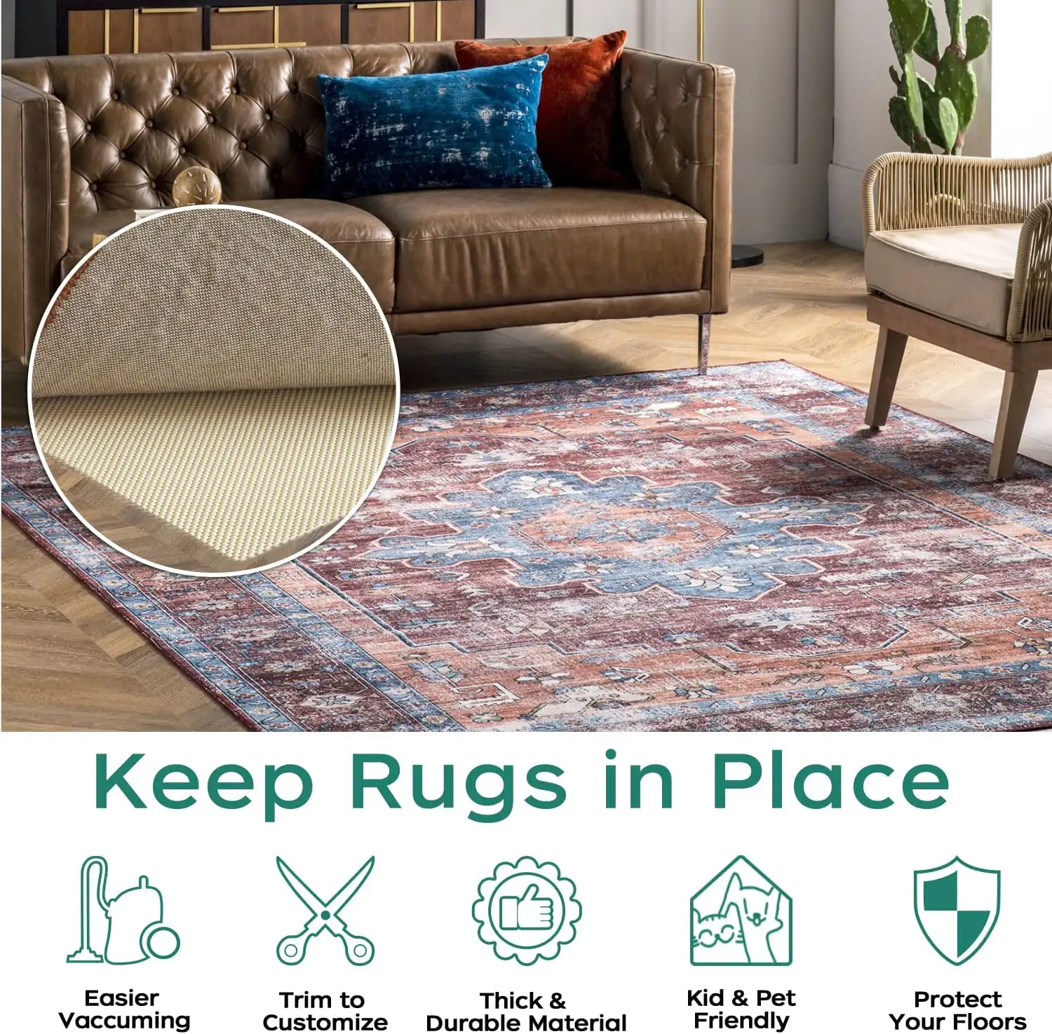 bagail-non-slip-rug-pad-8x10-feet-extra-thick-carpet-gripper-for-hardwood-floors image 2