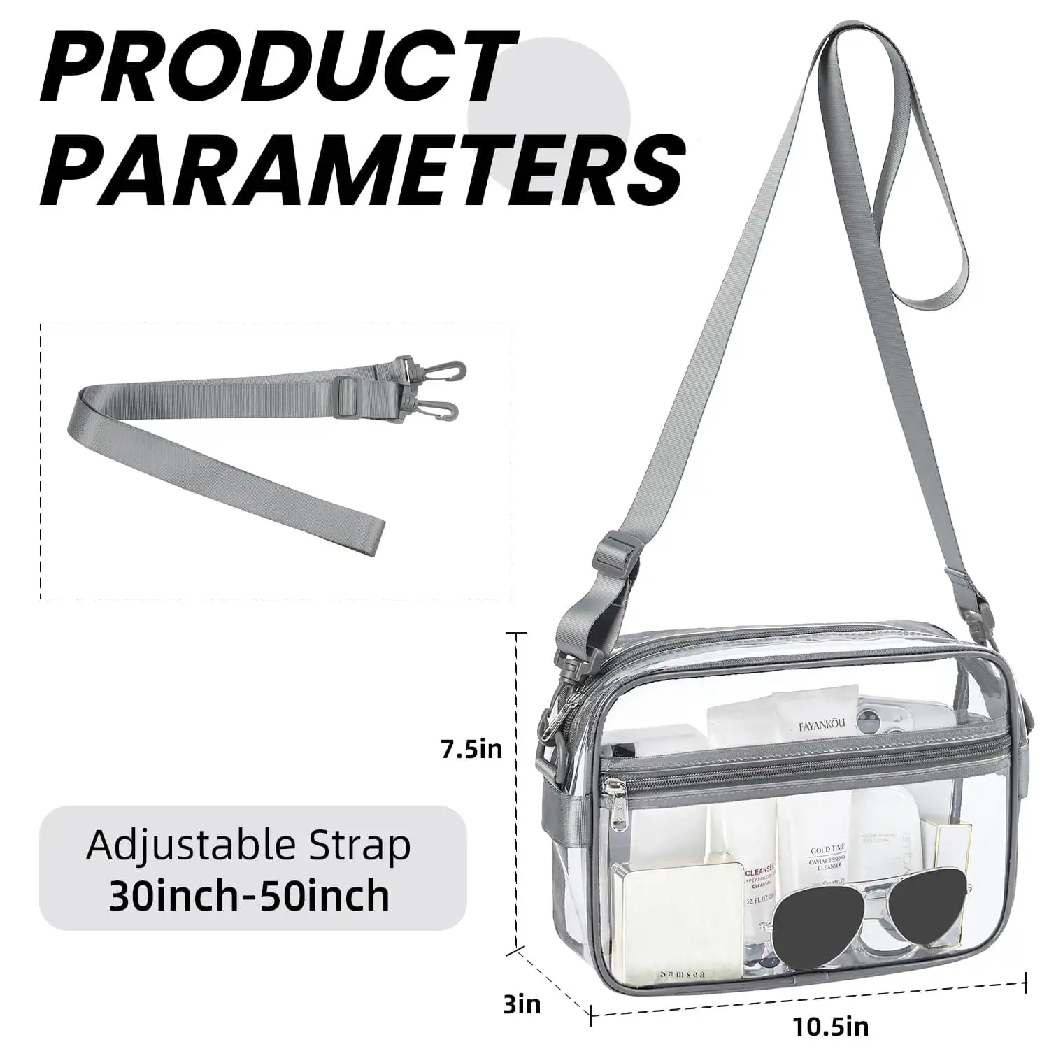 bagail-clear-stadium-approved-crossbody-purse-rectangle-transparent-bag-with-adj image 2