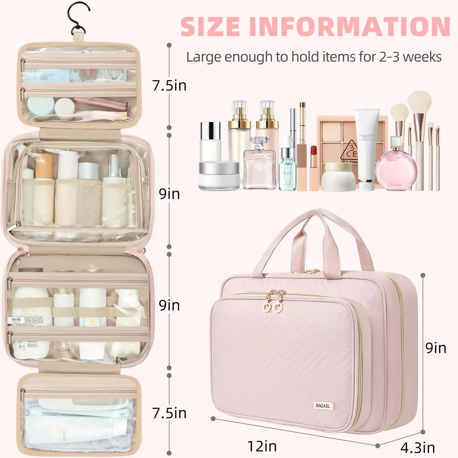 bagail-hanging-toiletry-bag-for-women-water-resistant-cosmetic-bag-with-jewelry- image 2