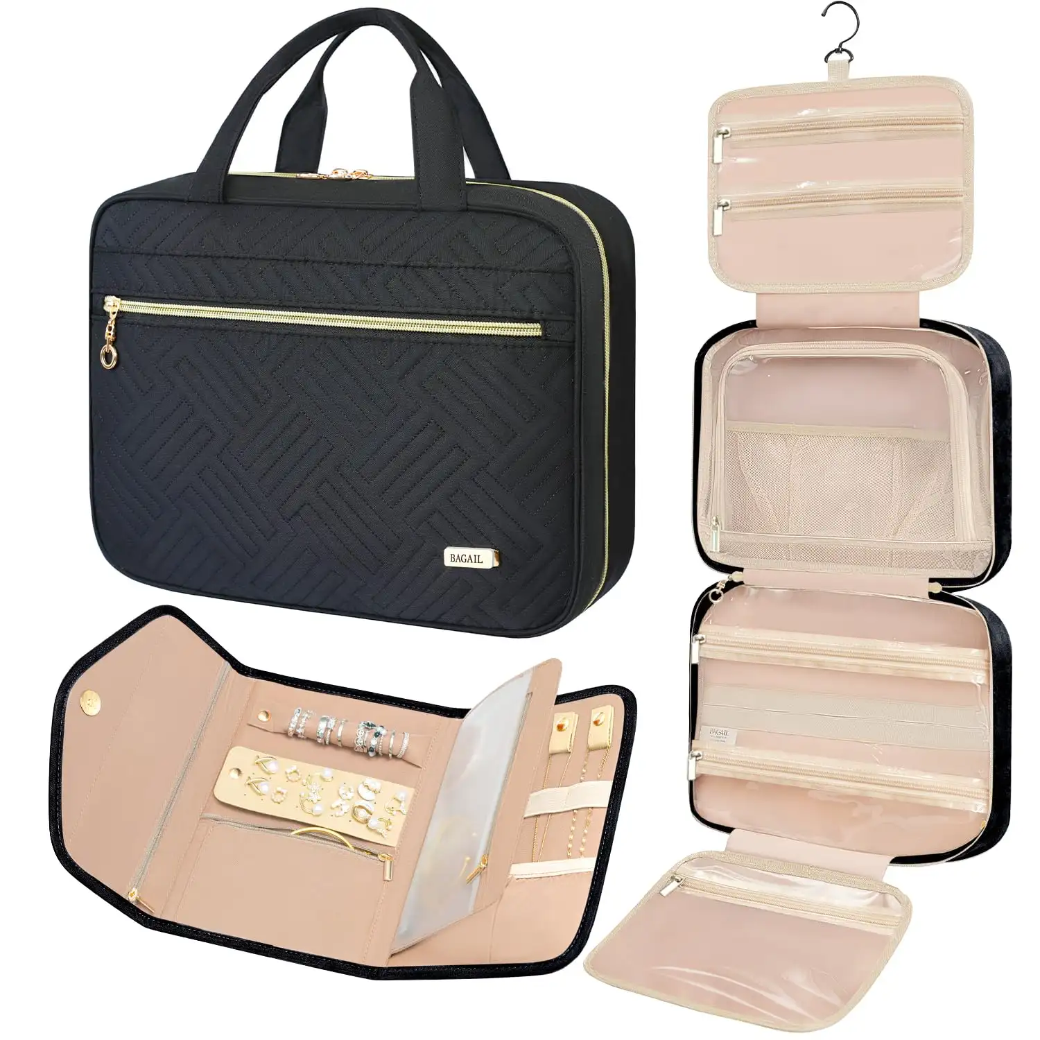bagail-hanging-toiletry-bag-for-women-water-resistant-cosmetic-bag-with-jewelry- image 3