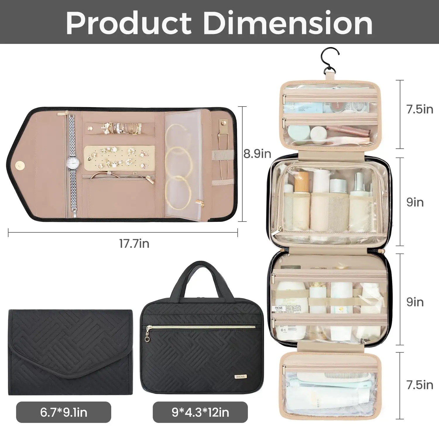 bagail-hanging-toiletry-bag-for-women-water-resistant-cosmetic-bag-with-jewelry- image 4