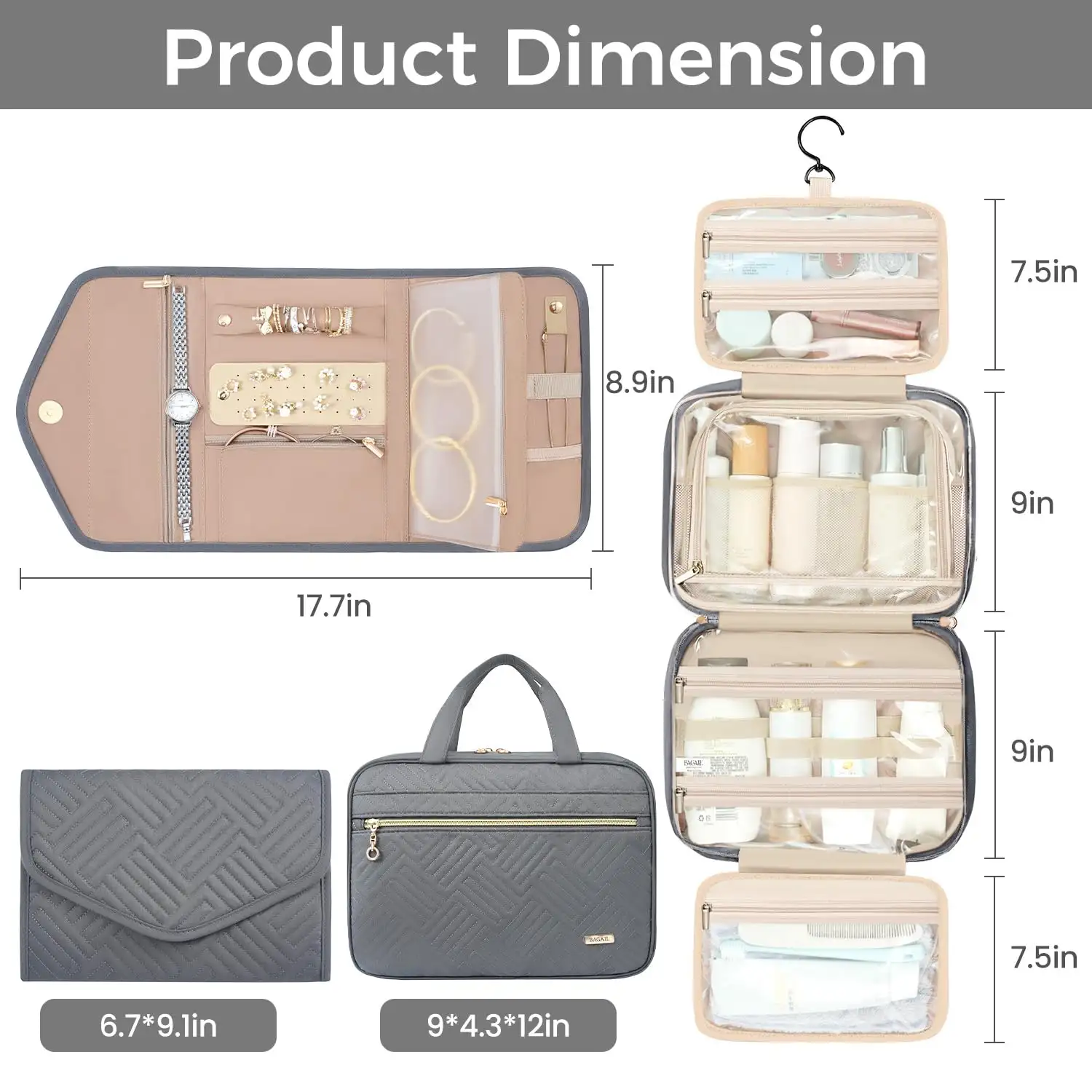 bagail-hanging-toiletry-bag-for-women-water-resistant-cosmetic-bag-with-jewelry- image 6